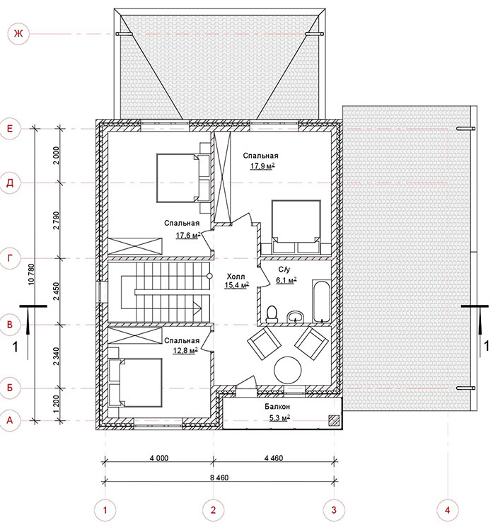 Планировка дома из керамзитоблоков площадью 228 кв. метров - 2 этаж